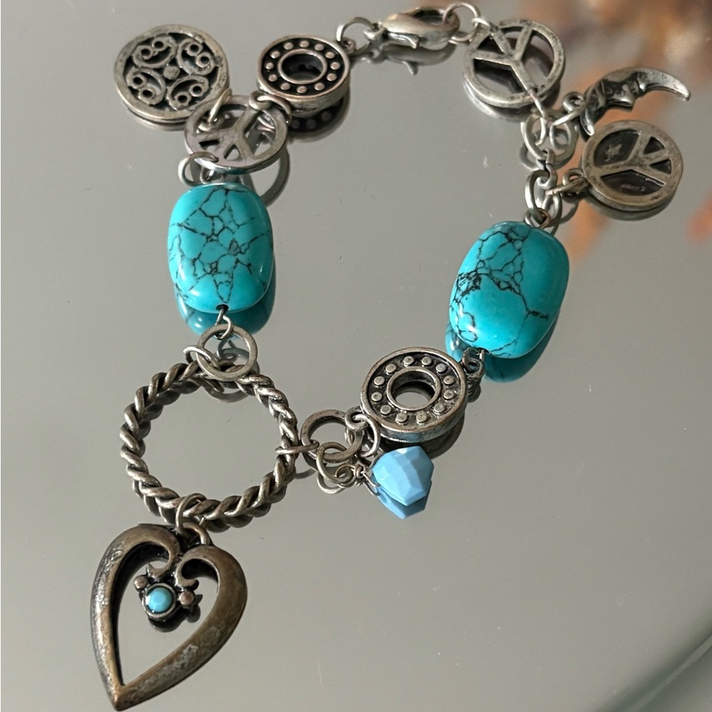 Turquoise and Silver Charm Bracelet